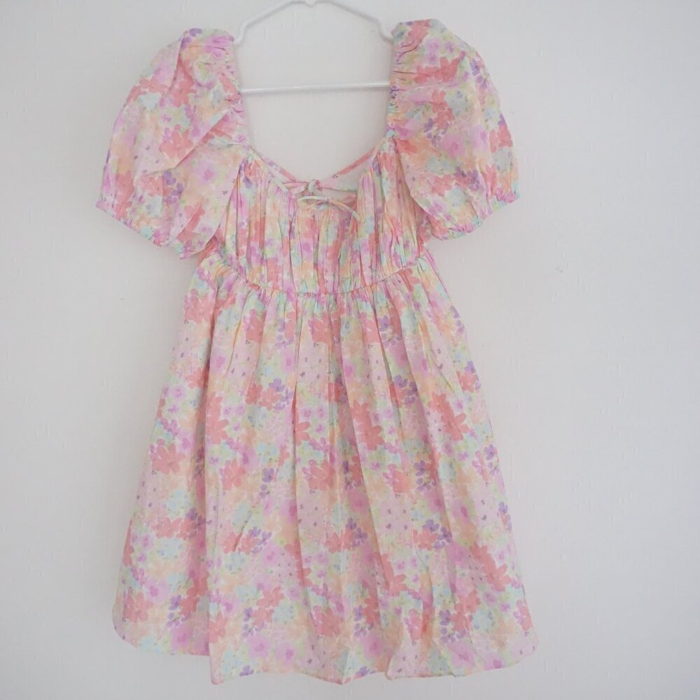 For Love & Lemons Kennedy Pastel Floral Puff Sleeve Mini Dress M